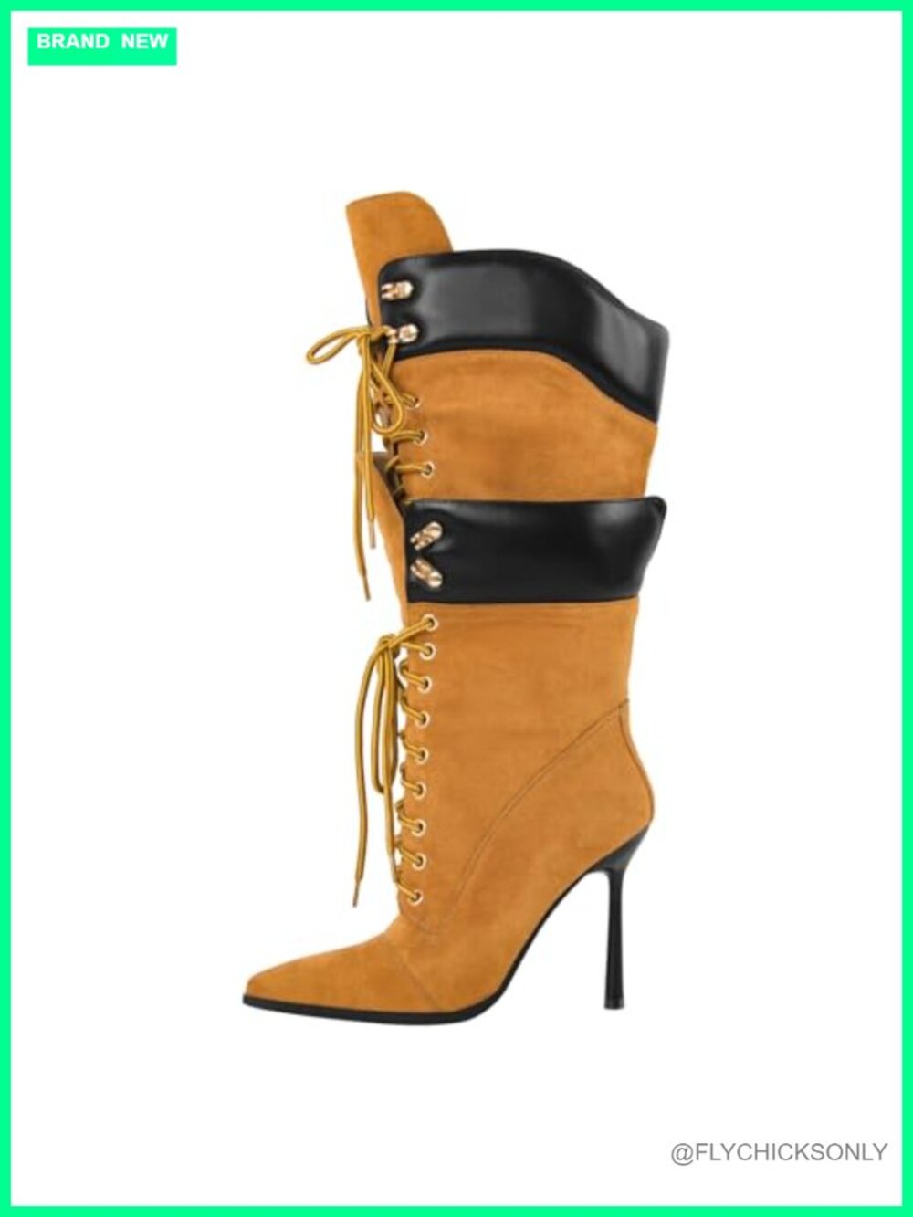 Lace-Up Stiletto Heeled Knee High Boots Pointed Toe Vegan Faux Leather